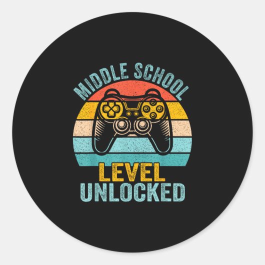Middelbare school niveau ontgrendeld retro videoga ronde sticker (Voorkant)