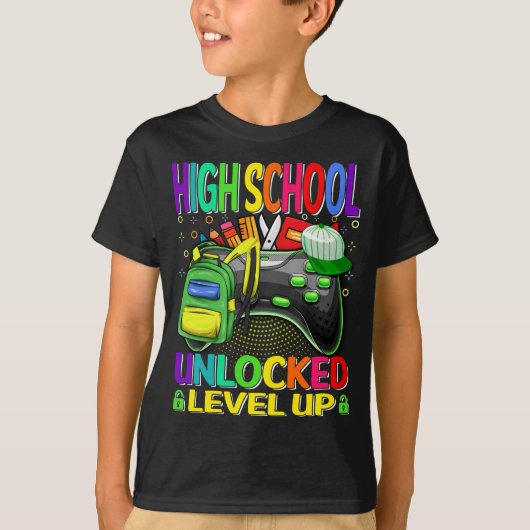 Middelbare School Ontgrendeld Level Up Videospel T-shirt (Voorkant)