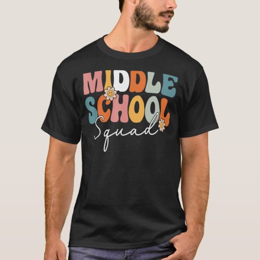 Middelbare School Squad Team Retro Groovy Eerste D T-shirt (Voorkant)