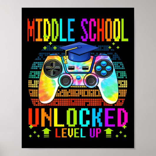 Middelbare school Unlocked Level Up Gamer Terug na Poster (Voorkant)
