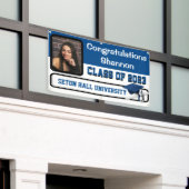 Middelblauw en wit Afstuderen van vinyl Spandoek (Buitenkant Gebouw)