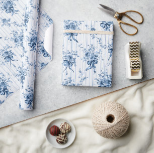 Middelblauw en Witte Coquette Cadeaupapier