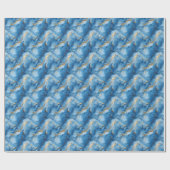 Middelblauw & Goud Marmer Cadeaupapier (Vlak)