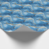 Middelblauw & Goud Marmer Cadeaupapier (Hoek)