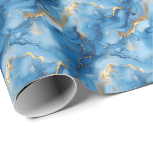 Middelblauw & Goud Marmer Cadeaupapier