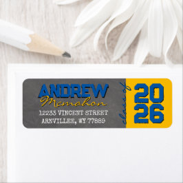 Middelblauw & Goud Schoolbord Afstudeerders Retour Etiket
