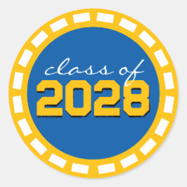 Middelblauw & Gouden Filmstrook Afstuderen Ronde Sticker