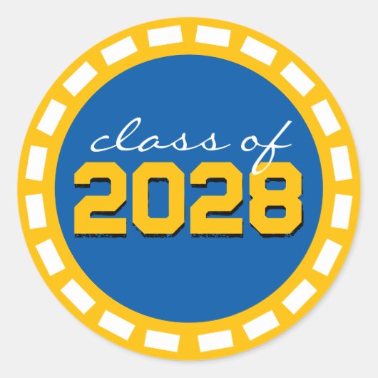 Middelblauw & Gouden Filmstrook Afstuderen Ronde Sticker (Voorkant)