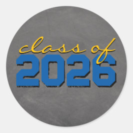 Middelblauwe & Gouden Krijtbord Afstudeerstickers Ronde Sticker