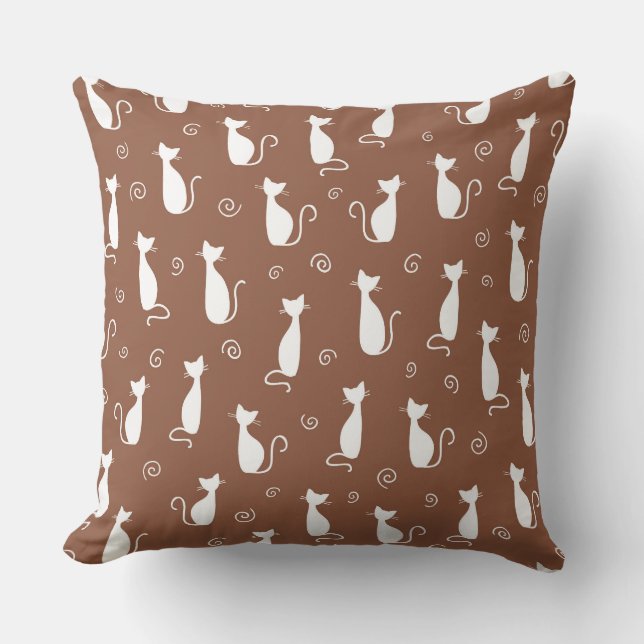 MIDDELBRUIN MET WITTE KAT SILHOUETTEN KUSSEN (Voorkant)