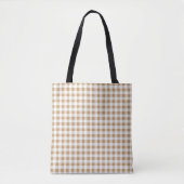 Middelbruine en witte geruite stof tote bag (Voorkant)