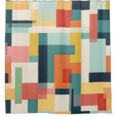 Middelcentraalmodern geometrisch kleurenblok douchegordijn (Voorkant)