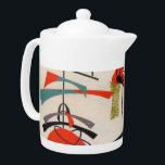 Middelcentrifugeren moderne atoomfabric-theepot theepot<br><div class="desc">Elke dag kan een explosie uit het verleden zijn met deze moderne theepot uit de midden eeuw. Het ontwerp is voorzien van een replica van een patroon van de atomaire mobiele stof. De achtergrond is ecru met blauwe, oranje, groene en zwarte moderne kunstvormen. Dit is de ideale lichttheepot voor iedereen...</div>