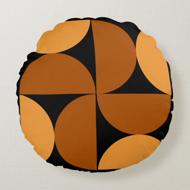 Middelcentury Modern Burnt Clay en Mocha Rond Kussen (Voorkant)