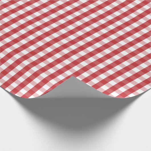 Middeldonkerrood en wit gingham-pakpapier cadeaupapier (Hoek)