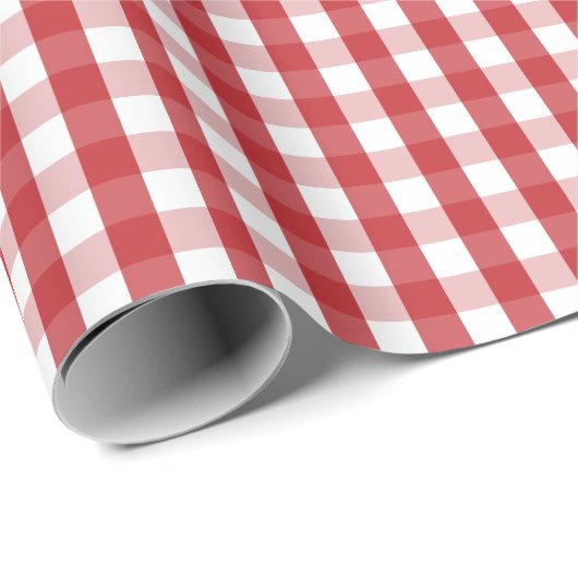 Middeldonkerrood en wit gingham-pakpapier cadeaupapier (Rol Hoek)