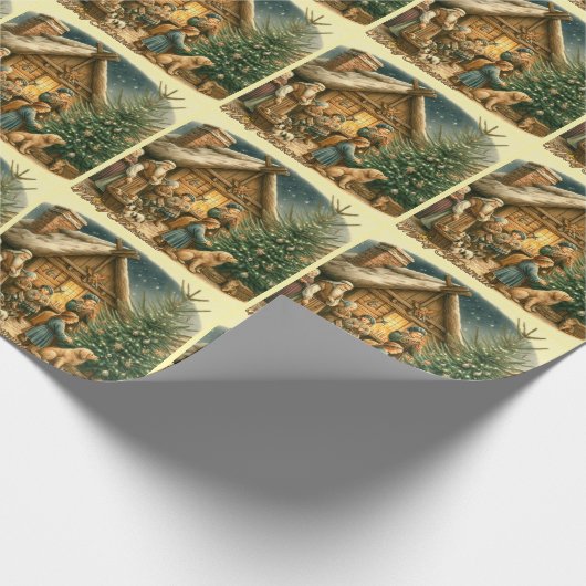 Middeleeuwen rustieke kerst cadeaupapier (Hoek)