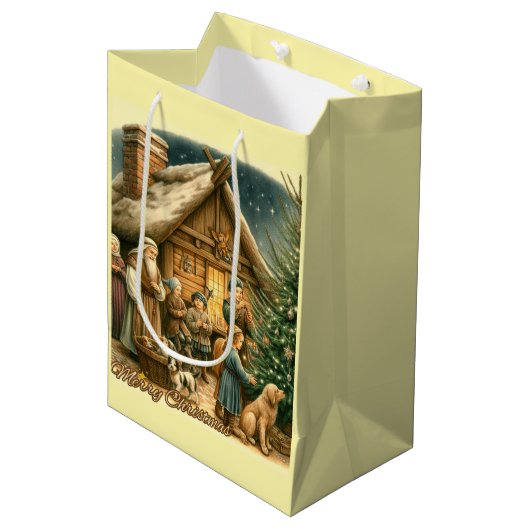 Middeleeuwen rustieke kerst medium cadeauzakje (Voorkant Gekanteld)