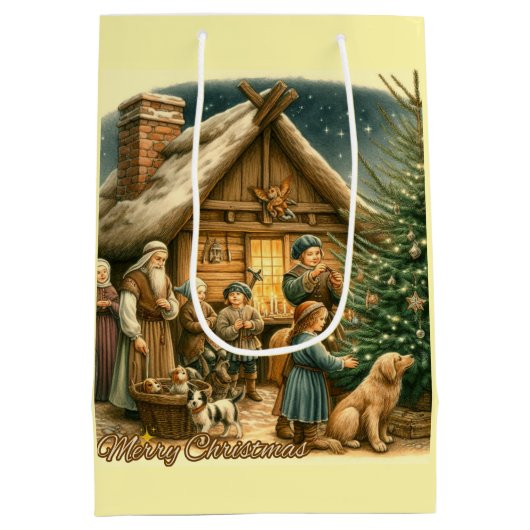 Middeleeuwen rustieke kerst medium cadeauzakje (Achterkant)