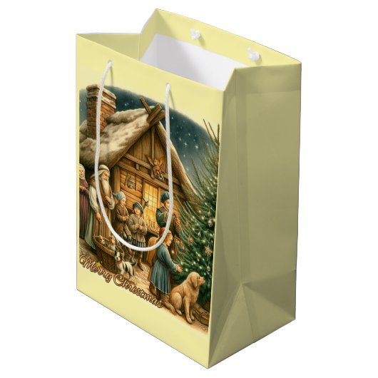 Middeleeuwen rustieke kerst medium cadeauzakje (Achterkant Gekanteld)