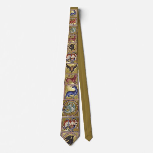 Middeleeuws Aberdeen Bestiary Goud Blauw Bruin Roo Stropdas (Voorkant)