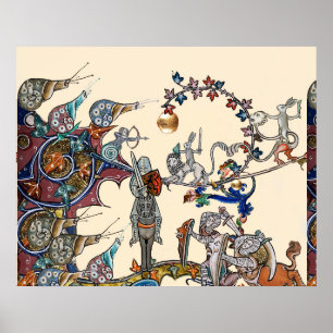 MIDDELEEUWS BESTIARIUM OORLOG, RIDDERS, REUZENSLAK POSTER