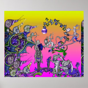 MIDDELEEUWS BESTIARIUM OORLOG, RIDDERS, REUZENSLAK POSTER