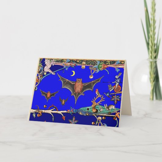 MIDDELEEUWS BESTIARIUM,VLIEGENDE VLEERMUIZEN BOSDI FEESTDAGEN KAART (Voorkant)