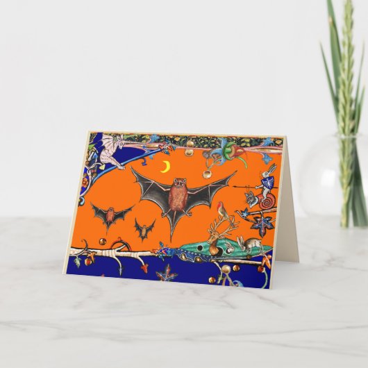 MIDDELEEUWS BESTIARIUM,Vliegende vleermuizen bosdi Feestdagen Kaart (Voorkant)