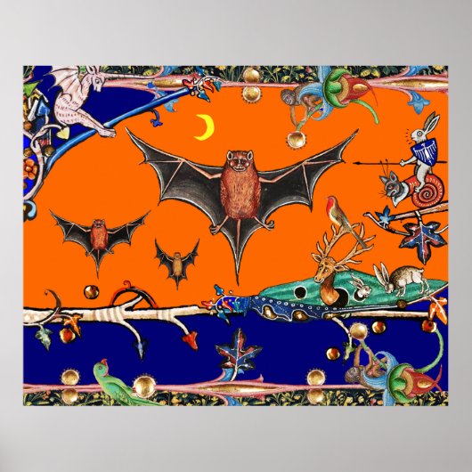 MIDDELEEUWS BESTIARIUM,VLIEGENDE VLEERMUIZEN BOSDI POSTER (Voorkant)