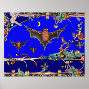 MIDDELEEUWS BESTIARIUM,VLIEGENDE VLEERMUIZEN BOSDI POSTER