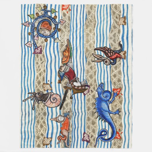 MIDDELEEUWS BESTIARIUM, ZEE MONSTERS FANTASIEDIERE FLEECE DEKEN (Voorkant)