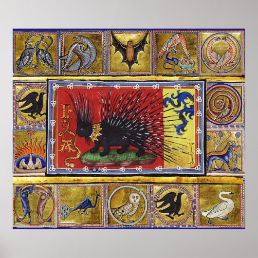 MIDDELEEUWS BESTIARIUM,ZWARTE EGEL KONING en DIERE Poster (Voorkant)