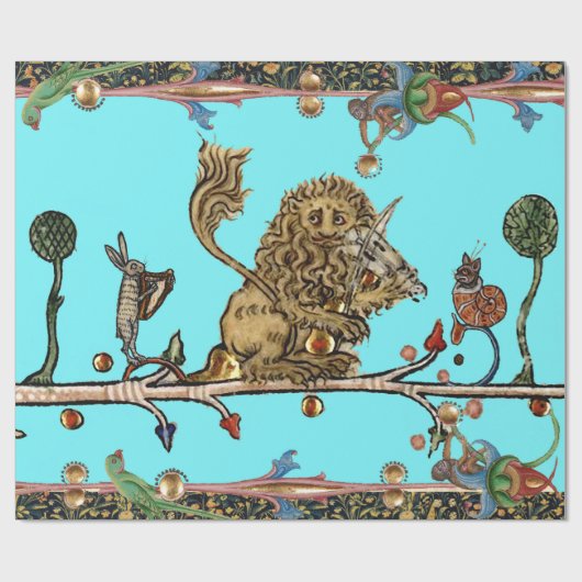 MIDDELEEUWS BESTIARY MAKING MUSIC Violinist Lion B Cadeaupapier (Vlak)