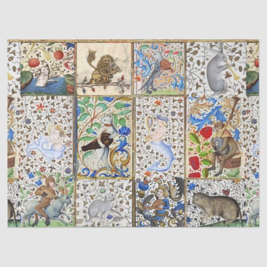 MIDDELEEUWS BESTIARY SPEELT MUZIEKINSTRUMENTEN BLA TISSUEPAPIER (Voorkant)