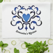 Middeleeuws blauw hart theedoek (Gevouwen)