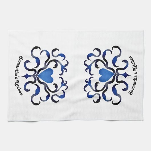 Middeleeuws blauw hart theedoek (Horizontaal)