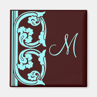 Middeleeuws Blauwgroen op Chocolate Brown Monogram Magneet