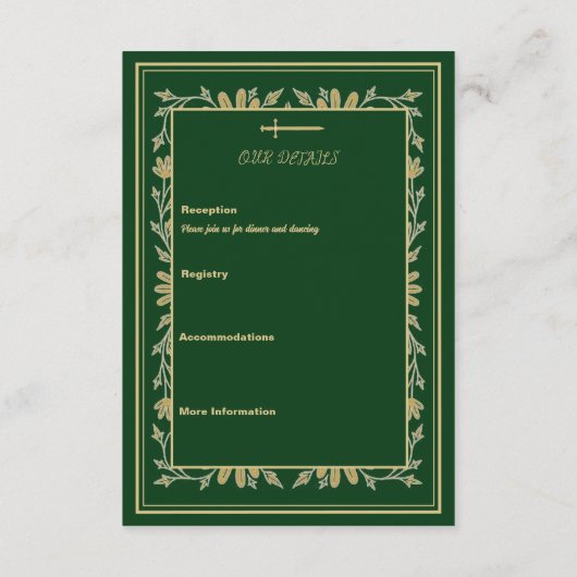 Middeleeuws Bloemenharten en Zwaard Goud Detail RS Informatiekaartje (Achterkant)