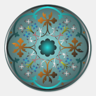 Middeleeuws bloemenpatroon ronde sticker