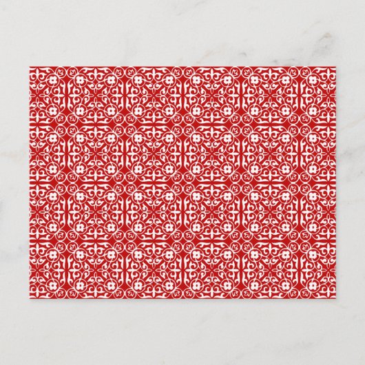 Middeleeuws damastpatroon, rood en wit briefkaart (Voorkant)