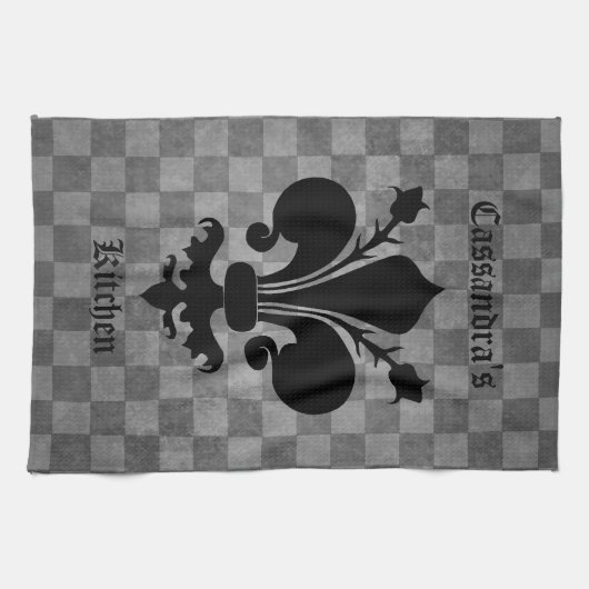 Middeleeuws dambord fleur de lis theedoek (Horizontaal)