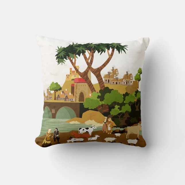 Middeleeuws dorp kussen (Voorkant)
