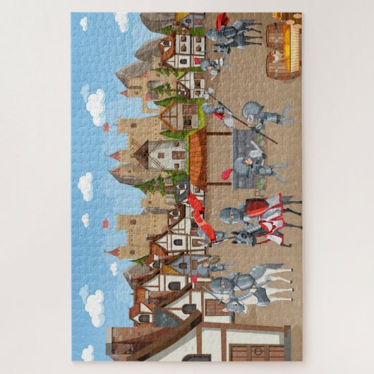 Middeleeuws dorpscastrum ridders  legpuzzel (Verticaal)