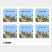 Middeleeuws dorpsontwerp vierkante sticker (Vel)