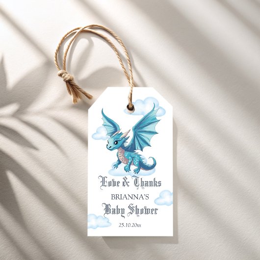 Middeleeuws dragon baby shower dank je wel cadeaulabel