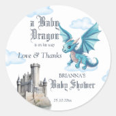 Middeleeuws dragon baby shower dank je wel ronde sticker (Voorkant)