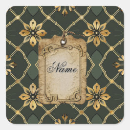 Middeleeuws elegant groen gepersonaliseerd vierkante sticker