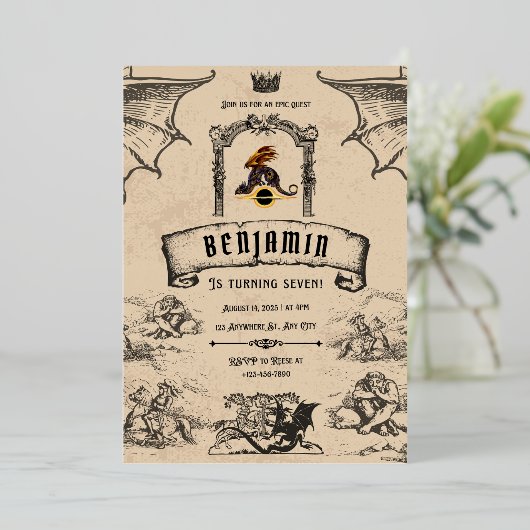 middeleeuws folie uitnodiging (Staand Voorkant)