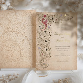 Middeleeuws geïnspireerde gouden bruiloft scrollw folie uitnodiging